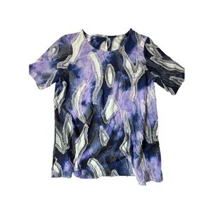 Lee & Nicole Purple Tie Dye Patchwork Top L Womens Short Sleeve Art
